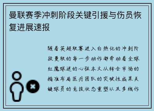 曼联赛季冲刺阶段关键引援与伤员恢复进展速报